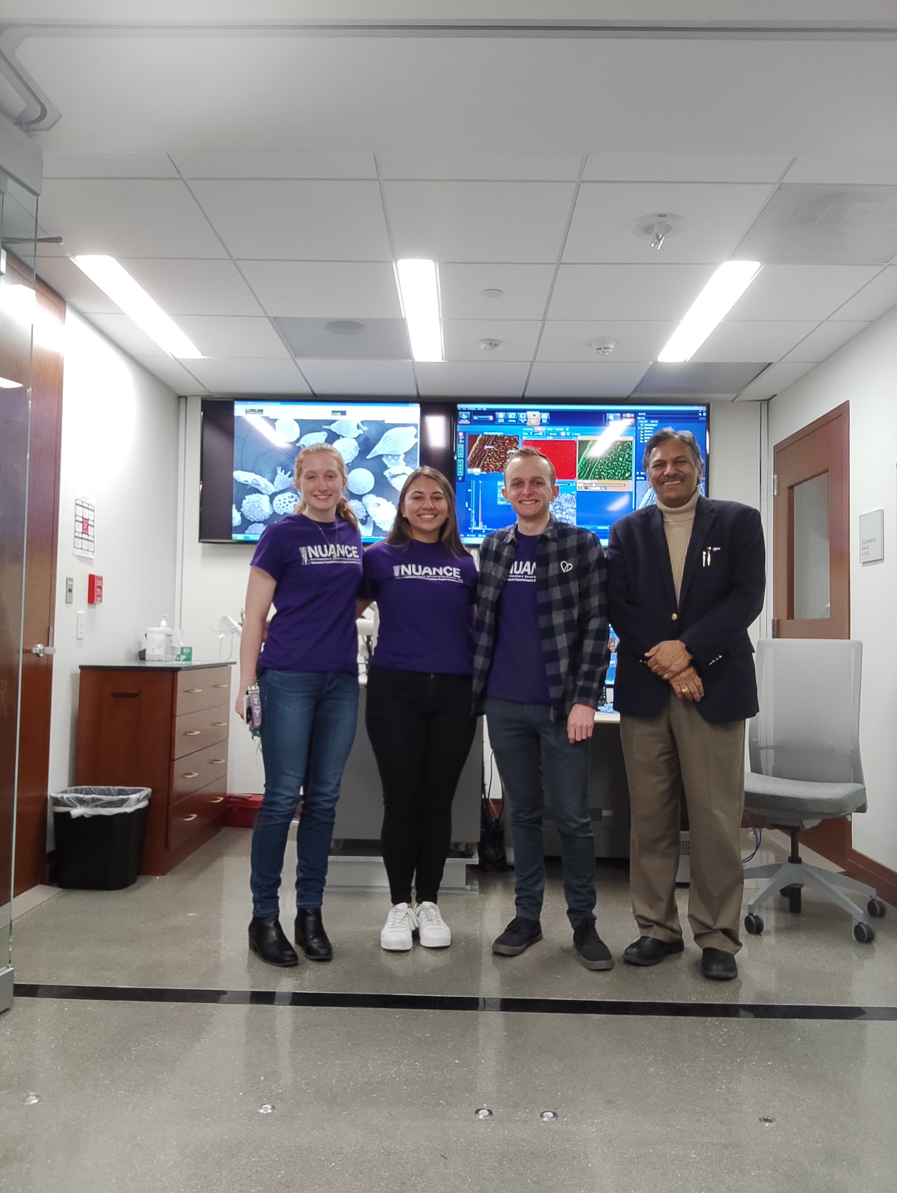Career Day for Girls Tour Guides Tirzah Abbott, Patricia Meza, Michael Barsoum with Professor Dravid