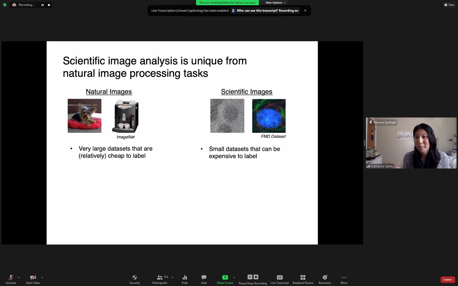 Dr. Katherine Sytwu, Postdoctoral Researcher, Lawrence Berkeley National Laboratory presenting her talk: "Adapting and Understanding Neural Networks for Scientific Image Analysis"