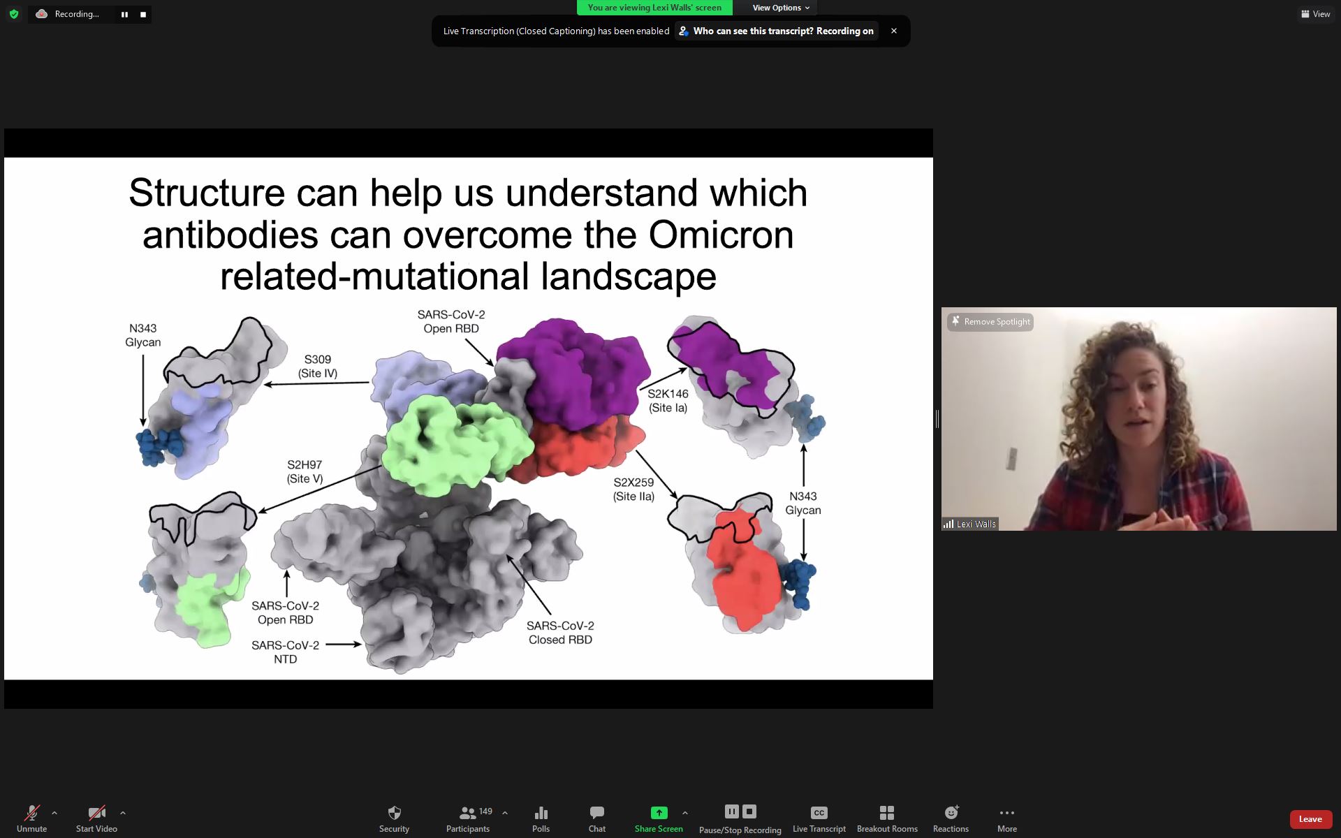 Dr. Lexi Walls, Scientist, University of Washington and HHMI presenting her talk: "Using Structure to Guide SARS-CoV-2 Vaccine Design"